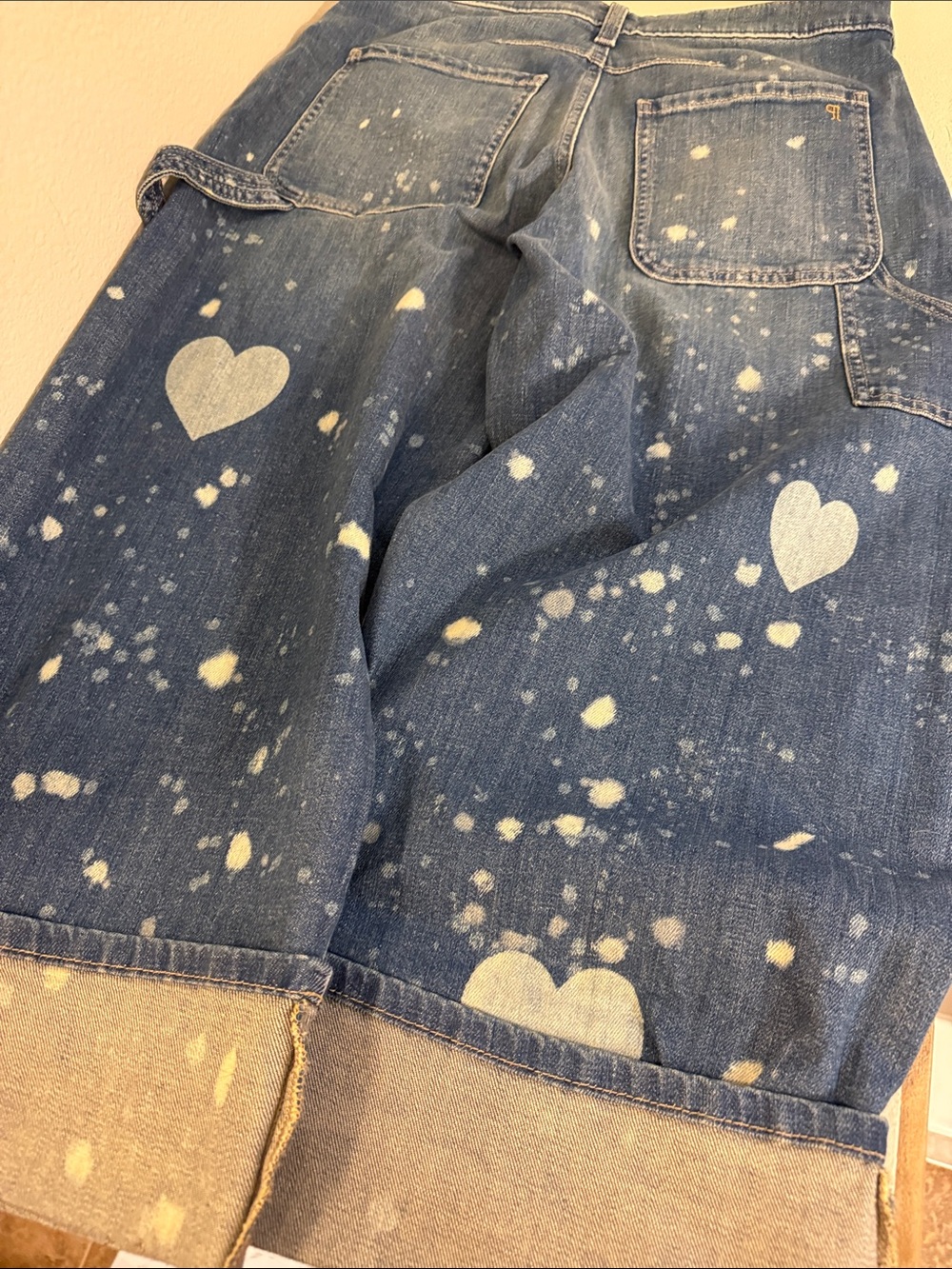 Women’s Pilcro Blue Heart Print Wide-Leg Denim Pants - Picture 3 of 4